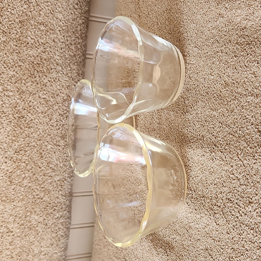 Vintage Fire King snack bowls 6 Oz. (2) 5 Oz. (1) Scalloped edge